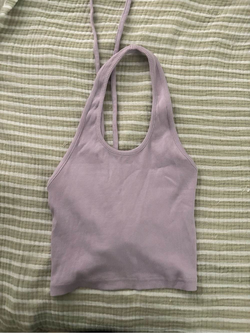 The Ragged Priest Ribbed Lace-Up Halter Crop Top - Lavender (XS) - Picture 3 of 6